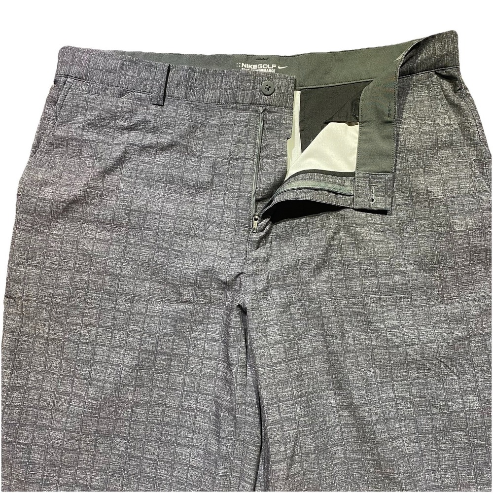 Nike‎ Golf Dri-Fit Shorts Mens 36 Gray Checkered Stretch Athletic Tour Casual